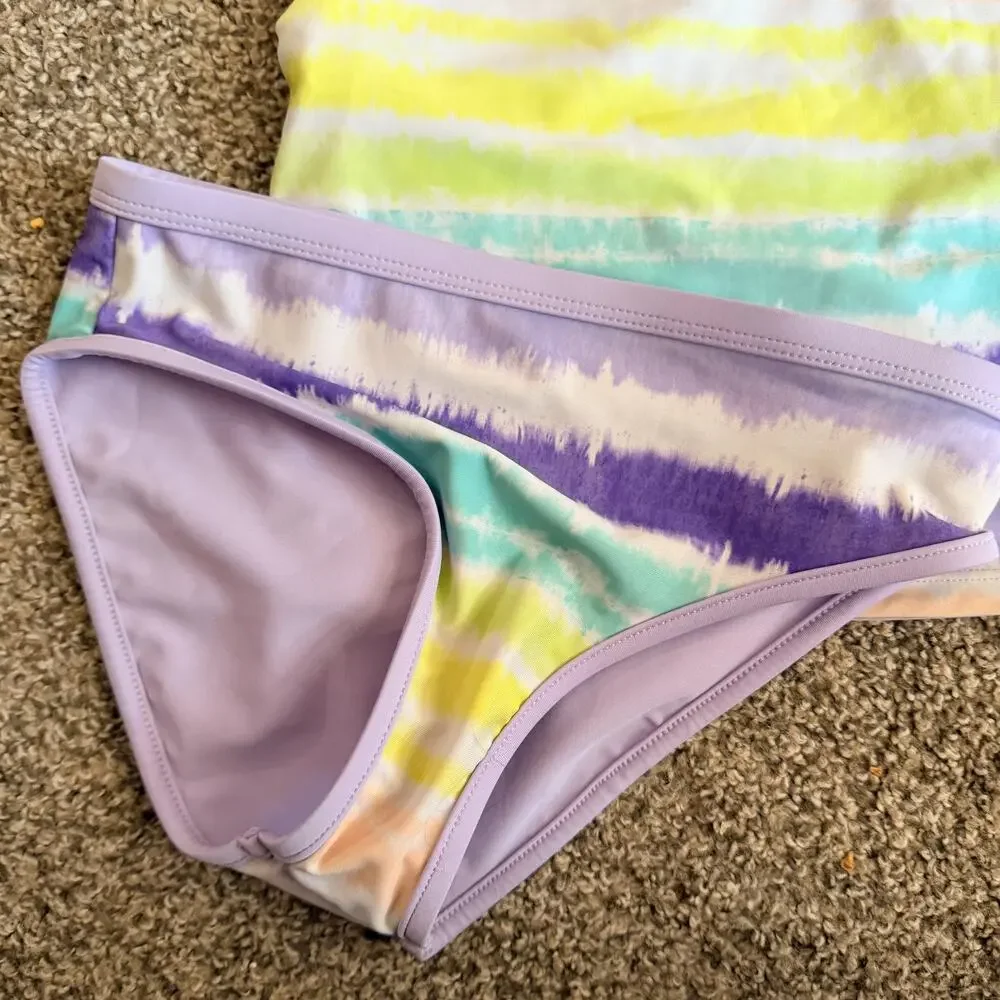 Eddie Bauer Girls 2 Piece Reversible Swimsuit Set Pastel Lilac Size Small (7/8)